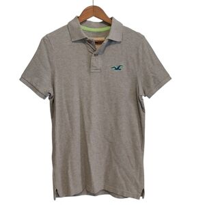 Hollister Men’s Polo Shirt Gray L Short Sleeve Preppy Y2k Embroidered Logo